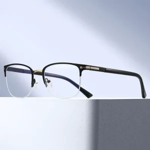 MS 91784 Men’s Semi Rimless Metal Eyeglasses Precision Polished Frame Sleek Minimalist Temple Versatile Daily Eyewear