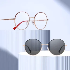 MS 95818 New Round Blue Light Blocking Glasses Photogray Fashionable Metal Optical Computer Eyewear Frame Photochromic