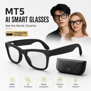 MT5 AI Smart Glasses 13MP HD Camera WiFi Video Recording Audio Eyewear Real time Translation AI Assistant POV Charging Case