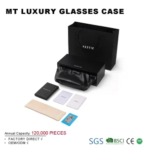 Magnetic Black PU Leather Sunglasses Storage Bag with Packaging Box and Cloth
