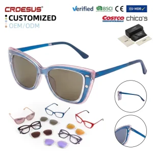 Magnetic Clip on Custom Designer Cat Eye Women’s Eyeglasses UV400 Gradient Polarized Lens Fashion TR90 Sunglasses for Vacation