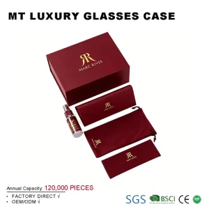 Magnetic Flip Sunglasses Case, Black Soft PU Leather, with Packaging Box and Cloth, Custom Logo