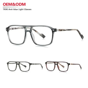 Manufacturer Classic Vintage Square TR90 Eyeglasses Frames Acetate Temples Custom Anti blue Light Glasses For Women Men