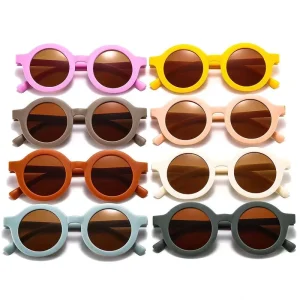 Matte Children’s Sunglasses Retro Round Frame UV400 Anti-Purple-Line Lenses
