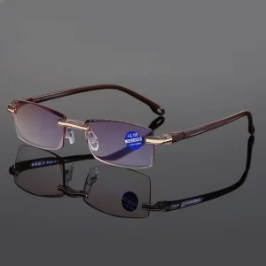 Men Women Rimless Reading Glasses Far Near Anti Blue Light Magnification Antifatigue Eyewear Presbyopic Reading Glasses