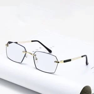 Men’s Adjustable Prescription Square Reading Glasses Photosensitive Color Changing Frame for Elderly People