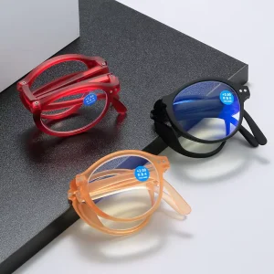 Men’s Anti-Blue Light Presbyopic Reading Glasses with Folding Spring Hinge and Clear Blue Lenses