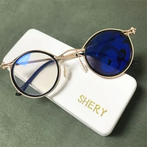 Men’s Computer Anti-Blue-Light Photochromic Retro Round Alloy Glasses Gray Black Photogray