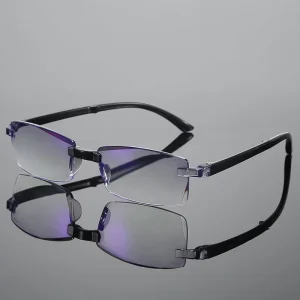 Men’s Diamond-Cut Edge Metal Reading Glasses with Anti-Blue Light Blue Film Lenses