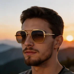 Men’s Double-Beam Square Sunglasses UV400
