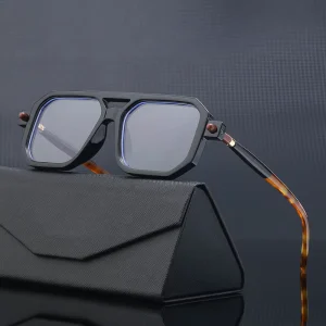 Men’s Double Bridge Square Frame Thick Frame Sunglasses