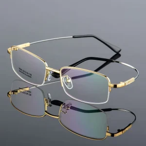 Men’s Gold Optical Frames Half-Rimless Metal Memory Beta Titanium Eyeglass Frames