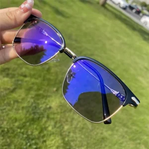Men’s Photochromic Sunglasses with Anti-Blue-Light Reflective Glare, UV400 Protection, and Metal Square Frame