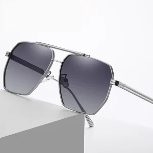 Men’s Pilot Sunglasses with Hexagon Shape, Polarized TAC Lenses, Metal Frame and Night Vision for Driving