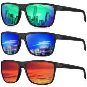 Men’s Polarized Sunglasses Square Gray Frame UV400 Lenses Outdoor Sports Cycling Fishing Driving