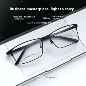 Men’s Prescription Reading Glasses Business-Style Square Steel Full-Rim Frame Large Brushed Finish Lightweight