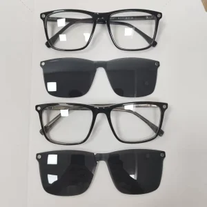 Men’s Rectangle Full-Rim Acetate Clip-On Polarized Sunglasses UV Protection