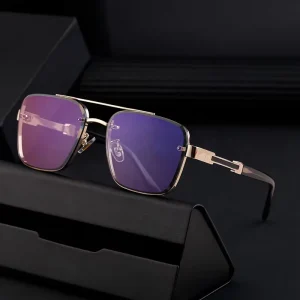 Men’s Retro Square Driving Sunglasses with Metal Frame and Sun Protection