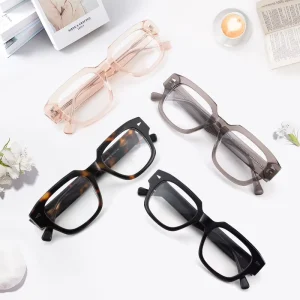 Men’s Square Acetate Optical Eyeglasses Frame with Clear Lenses