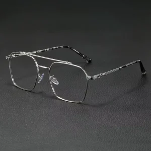 Men’s Square Double-Beam Photochromic Anti-Blue-Light Reading Glasses with Geometric Pattern Frames