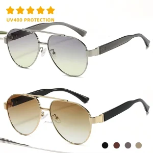 Men’s Vintage Pilot Sunglasses UV400 Protection Double Bridge Oversized Aviation Driving Glasses