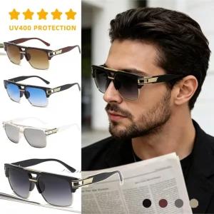 Men’s Vintage Retro Double Bridge Square Tinted Sunglasses