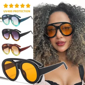 Men’s and Women’s Big Round PC-Frame Sunglasses with Orange Lenses