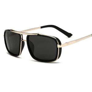 Men’s and Women’s Double Bridge Sunglasses Metal Frame Black Lens Oversized Polarized UV400
