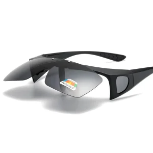 Men’s and Women’s Driving Sunglasses Night Vision Yellow Film Color-Changing Polarized PC Lens Black and Red Frame