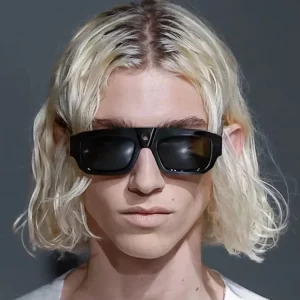 Men’s and Women’s Fashion Square Sunglasses with Big Black Frame UV400 Brown Lenses and Acetate Material Travel Ready