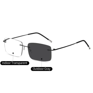 Men’s and Women’s Rimless Photochromic Glasses Anti Blue Light Metal Frame Optical Eyewear