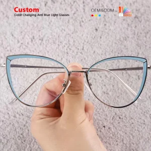 Metal Anti Blue Light Computer Glasses Cat Eye Rectangle Frames for Women