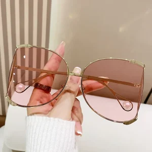 Metal Cat Eye Myopia Glasses for Women, Anti Blue Light Blue Lens