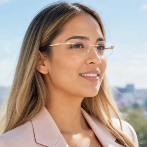Metal Cat-Eye Rimless Optical Eyeglass Frames for Men & Women