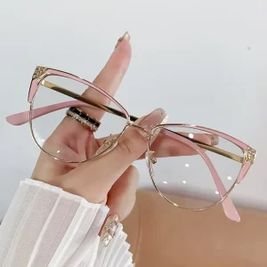 Metal Cat-Eye Women’s Eyeglass Frame with Embedded Diamonds
