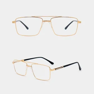 Metal Double-Bridge Square Optical Eyeglass Frame for Men