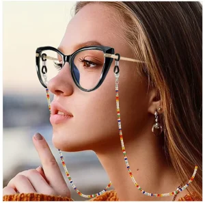 Metal Eyeglass Chain Tortoiseshell Colorful Beaded 70cm Neck Strap