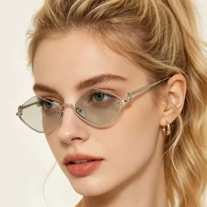 Metal Half-Frame Rhombus Sunglasses for Women, Small Frame
