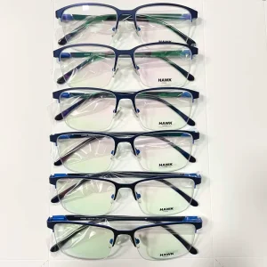 Metal Half-Rim Rectangle Eyeglass Frames for Men with PC Lenses