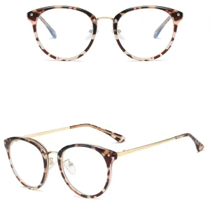 Metal Leopard-Print Frame Anti-Blue Light Glasses with Clear PC Lenses