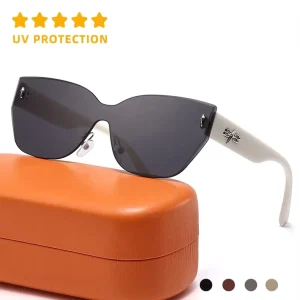 Metal Logo Women’s Retro Rimless Cat Eye Sunglasses
