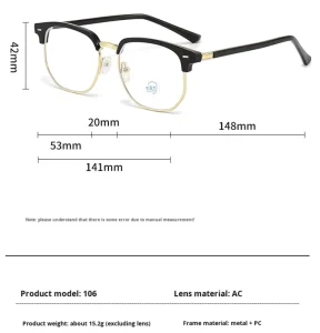 Metal Myopia Frames Men’s Business Half-Frame Plain Glasses Eyewear