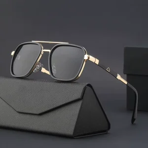 Metal Square-Frame Double-Bridge Sunglasses UV400 Custom Logo for Men