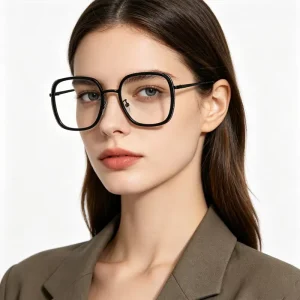 Metal Square Full-Frame Anti-Blue-Light Eyeglasses