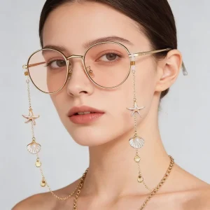 Metal Starfish Shell Animal Pattern Eyewear Chain Fashionable Glasses Strap Prevent Loss Mask Lanyard Accessory Non Slip Pearl