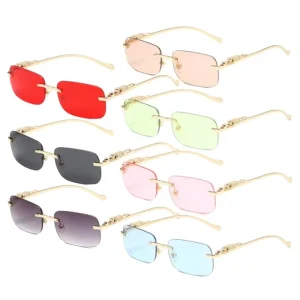 Metal Temple Rectangle Frameless Rimless Square Sunglasses for Women and Men