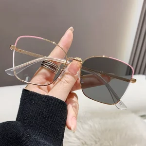Metal Women’s Optical Eyeglass Frame with Photochromic Lens and Anti-Blue-Light Protection