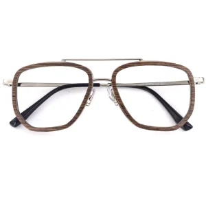Metal and Wooden Optical Frames with Unisex Retro Business Style and Customizable Logo