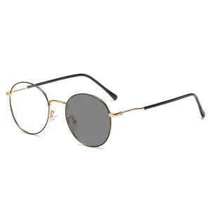 Metallic Full-Rim Eyeglasses Photochromic Blue-Light Protection Retro Style