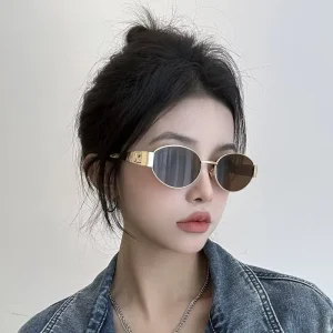 Metallic Texture Sunglasses with Elliptical Lenses